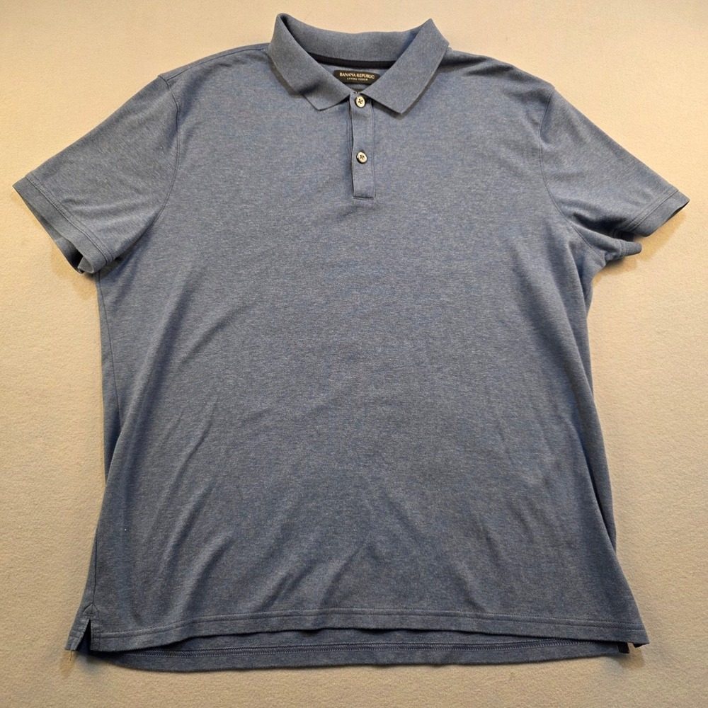 Banana Republic Polo XL Blue Mens Slim Fit Luxury Touch Short Sleeve Shirt